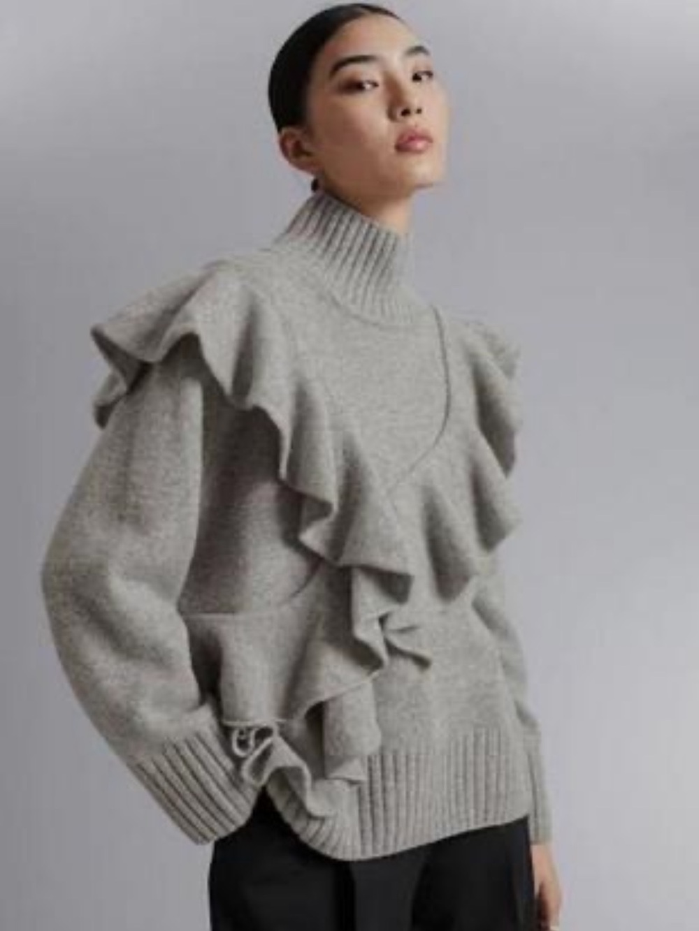 & Other Stories Wool High Neck Oversized Ruffle Sweater